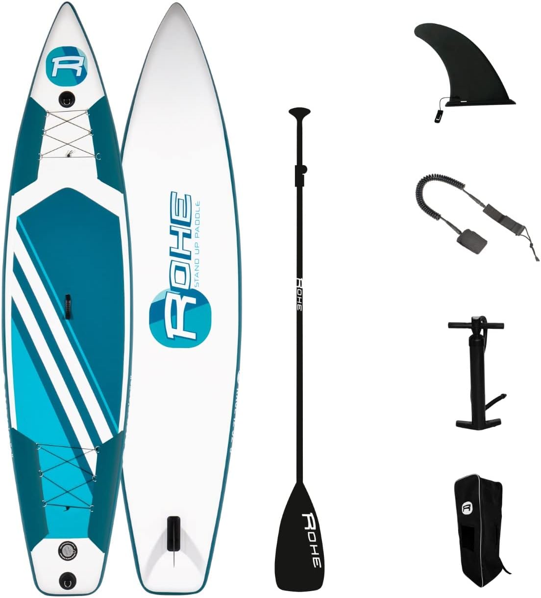 ROHE Race 12 - Paddle gonflable blanc et bleu 365 x 81 x 15 cm - Modèle intermédiaire charge maximale 145 kg - Pack SUP avec accessoires inclus