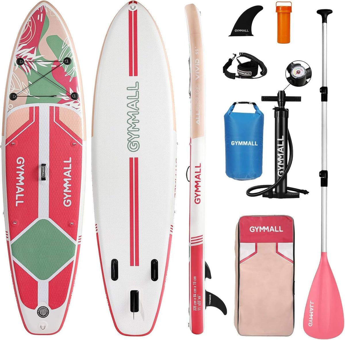 Paddle gonflable adulte - Stand Up Paddle PVC rose 335 x 84 cm - Pont large antidérapant pour débutants - Accessoires premium et sac de transport