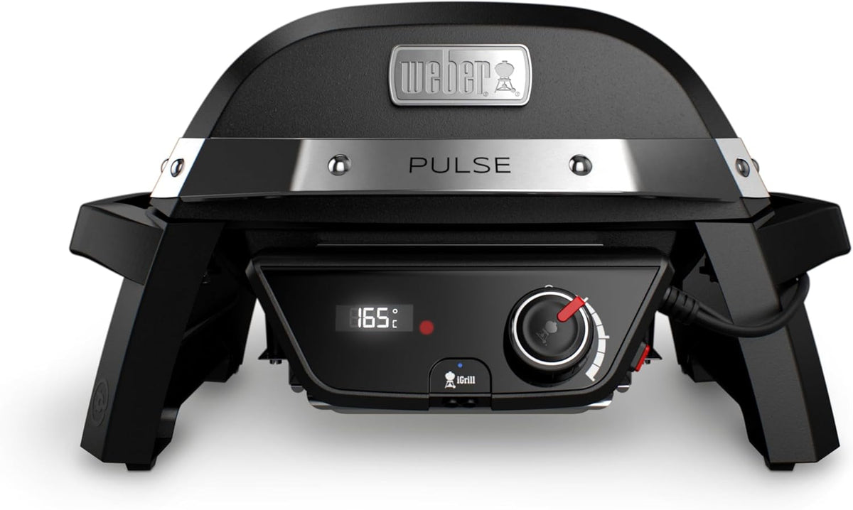 Weber Pulse 1000 Barbecue électrique extérieur - Grill compact noir avec finition acier inoxydable - Barbecue électrique sans assemblage