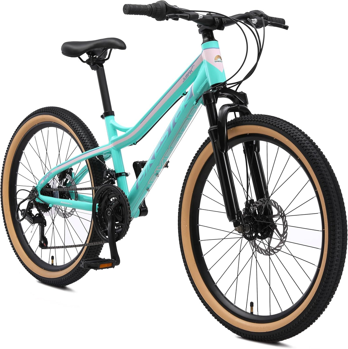 BIKESTAR VTT enfant - Vélo tout terrain 24 pouces cadre aluminium turquoise - 21 vitesses Shimano pour 10 à 13 ans - Suspension avant et freins à disque