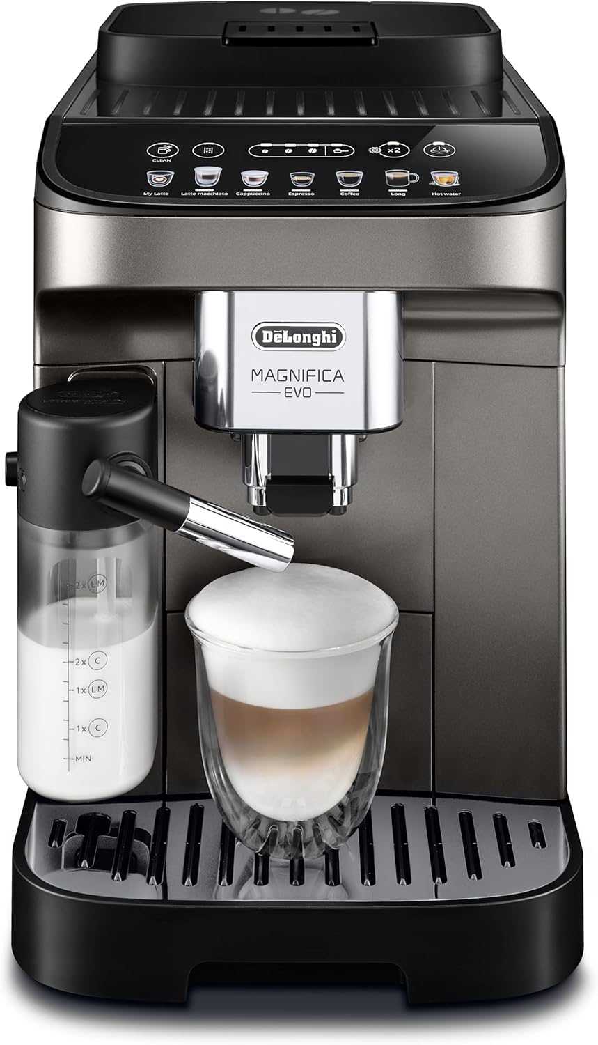 De Longhi Magnifica Evo ECAM290.81.TB - Machine expresso automatique titane noir - Réservoir 1,8 L broyeur intégré - 7 recettes écran tactile et mousseur à lait automatique