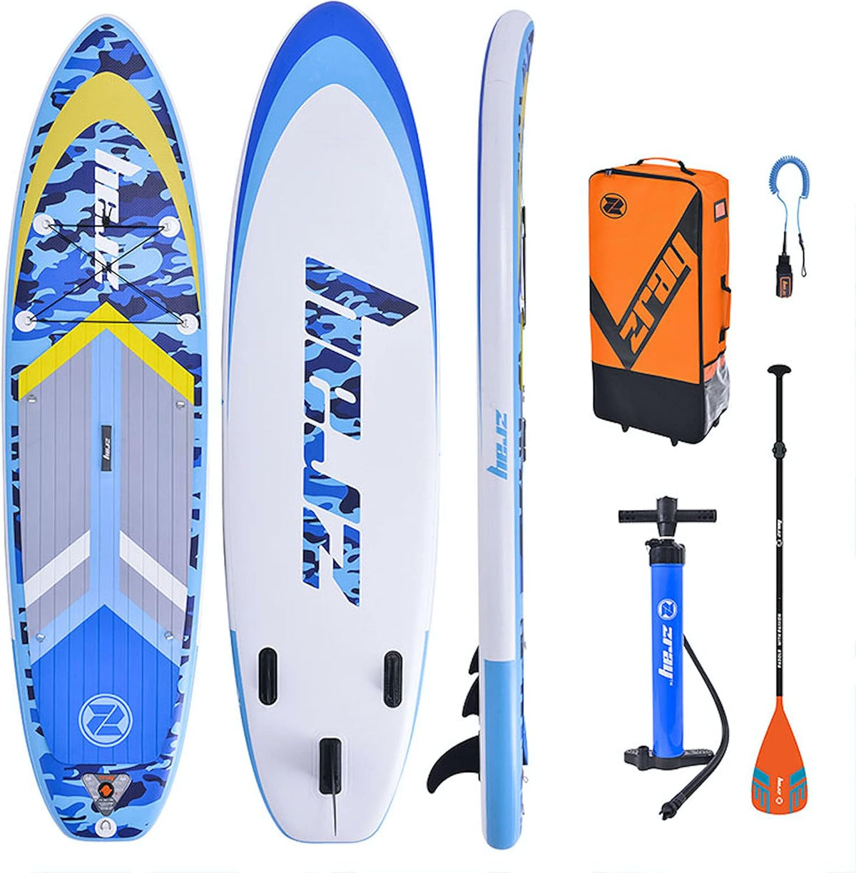 Zray Paddle gonflable - Stand Up Paddle Dropstitch bleu 325 x 84 x 15 cm - Charge maximale 165 kg pour tous niveaux - Pompe pagaie ailerons valise et leash