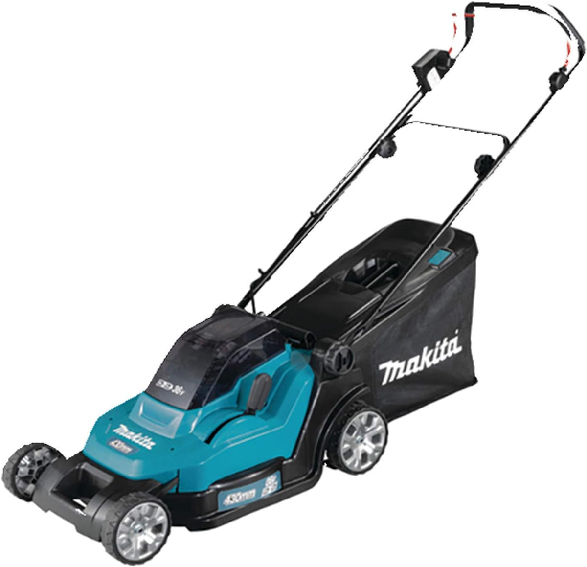 Makita DLM432CT2 - Tondeuse à gazon sans fil LXT 36 V largeur 43 cm - Turquoise poids 22,5 kg - 2 batteries 5 Ah et chargeur DC18SH inclus
