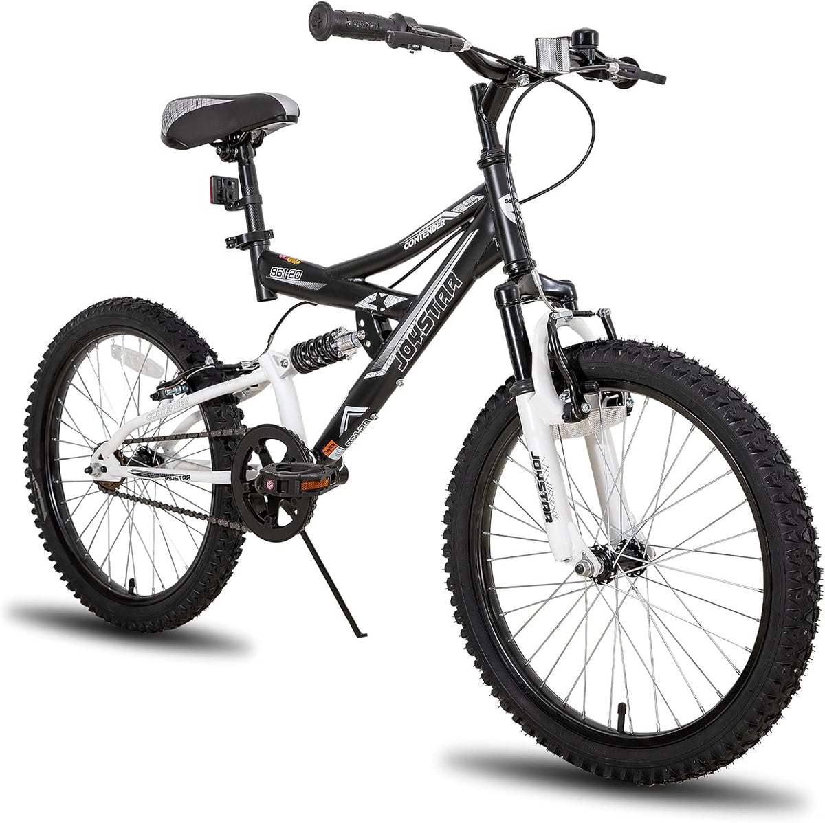JOYSTAR VTT Enfant 20 pouces noir - Vélo montagne garçon et fille 7 à 13 ans avec cadre acier suspension fourche et béquille