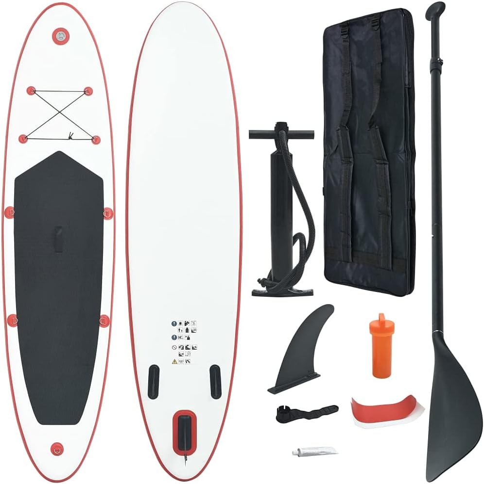Paddle gonflable adulte - Stand Up Paddle rouge et blanc pour paddleboard et surf - Poids 2 kg - Ensemble gonflable compact pour loisirs nautiques