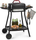 Klarstein Gatsby Gril électrique sur pied 2000 W - Surface cuisson 40 x 36 cm antiadhésive avec couvercle - Barbecue extérieur noir avec tables latérales