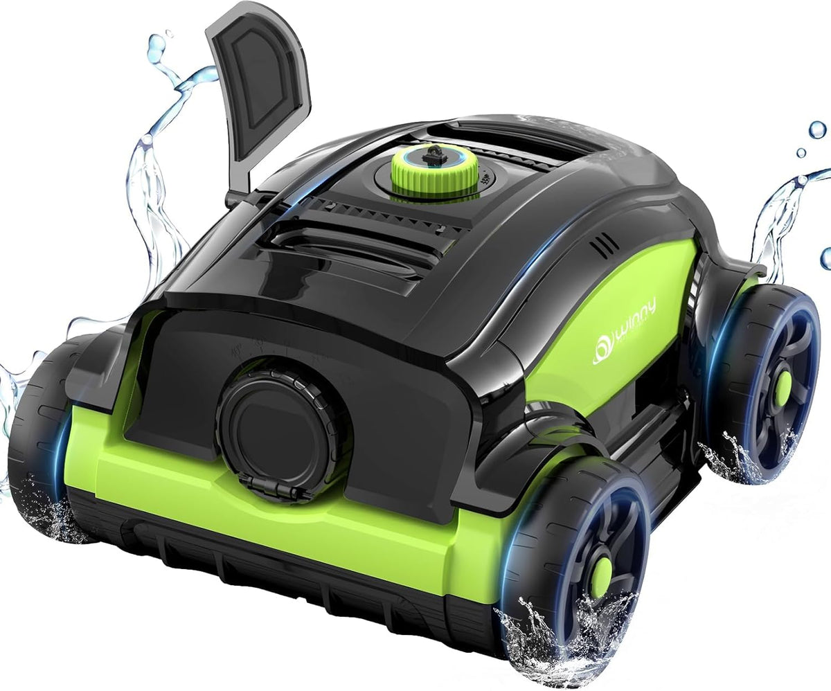 WINNY POOL CLEANER WY1103 - Robot piscine sans fil double moteur - Vert noir autonomie 120 minutes pour bassin jusqu'à 120 m2 - Filtre 180 micromètres et stationnement automatique