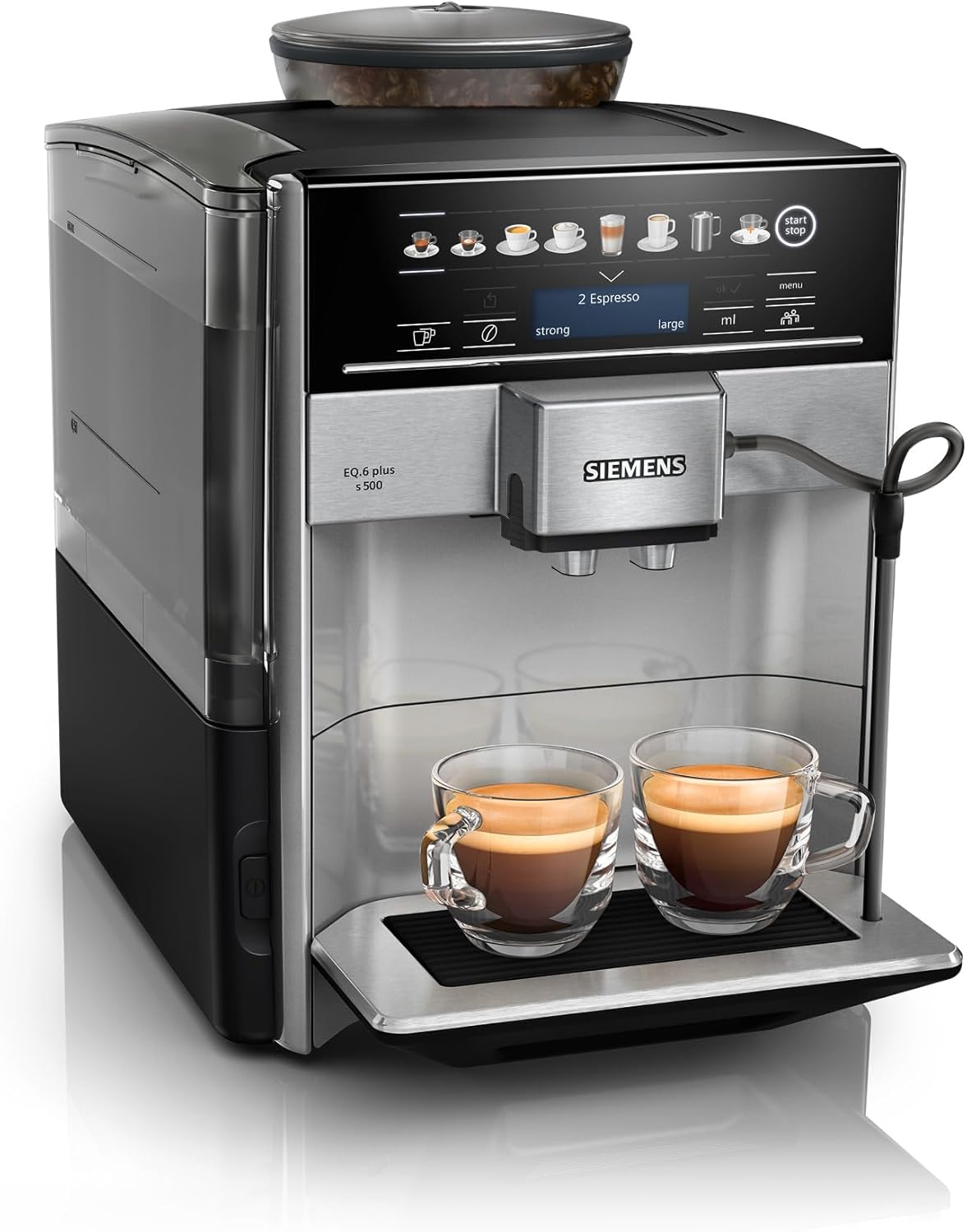 SIEMENS TE655203RW EQ6 Plus S500 Machine à café espresso automatique - Cafetière grains avec finition noir inox