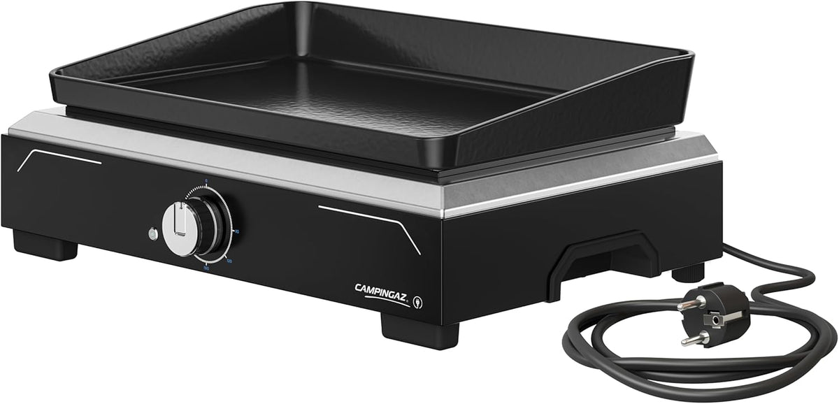 Campingaz Plancha Electric 1 XD - Plancha électrique en fonte 2500 W - Noire 52 x 39 x 19 cm pour intérieur et extérieur - Revêtement antiadhésif et bac amovible