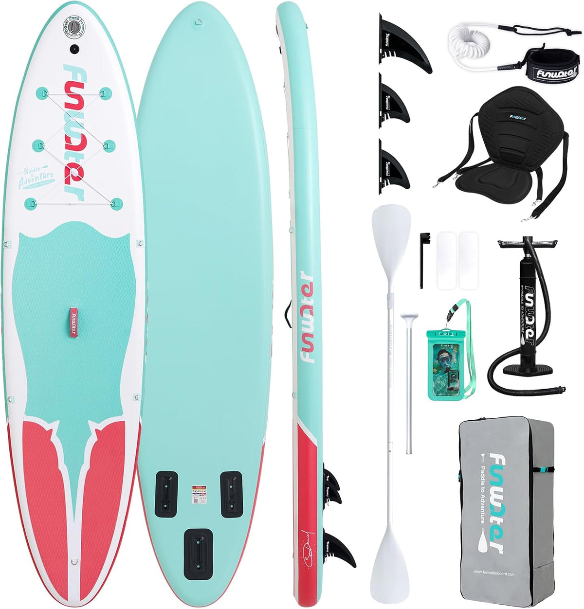 FunWater Stand Up Paddle gonflable - Planche SUP PVC bleue pour adulte - Charge maximale 350 livres et épaisseur 5,91 pouces - Pompe pagaie réglable et sac étanche