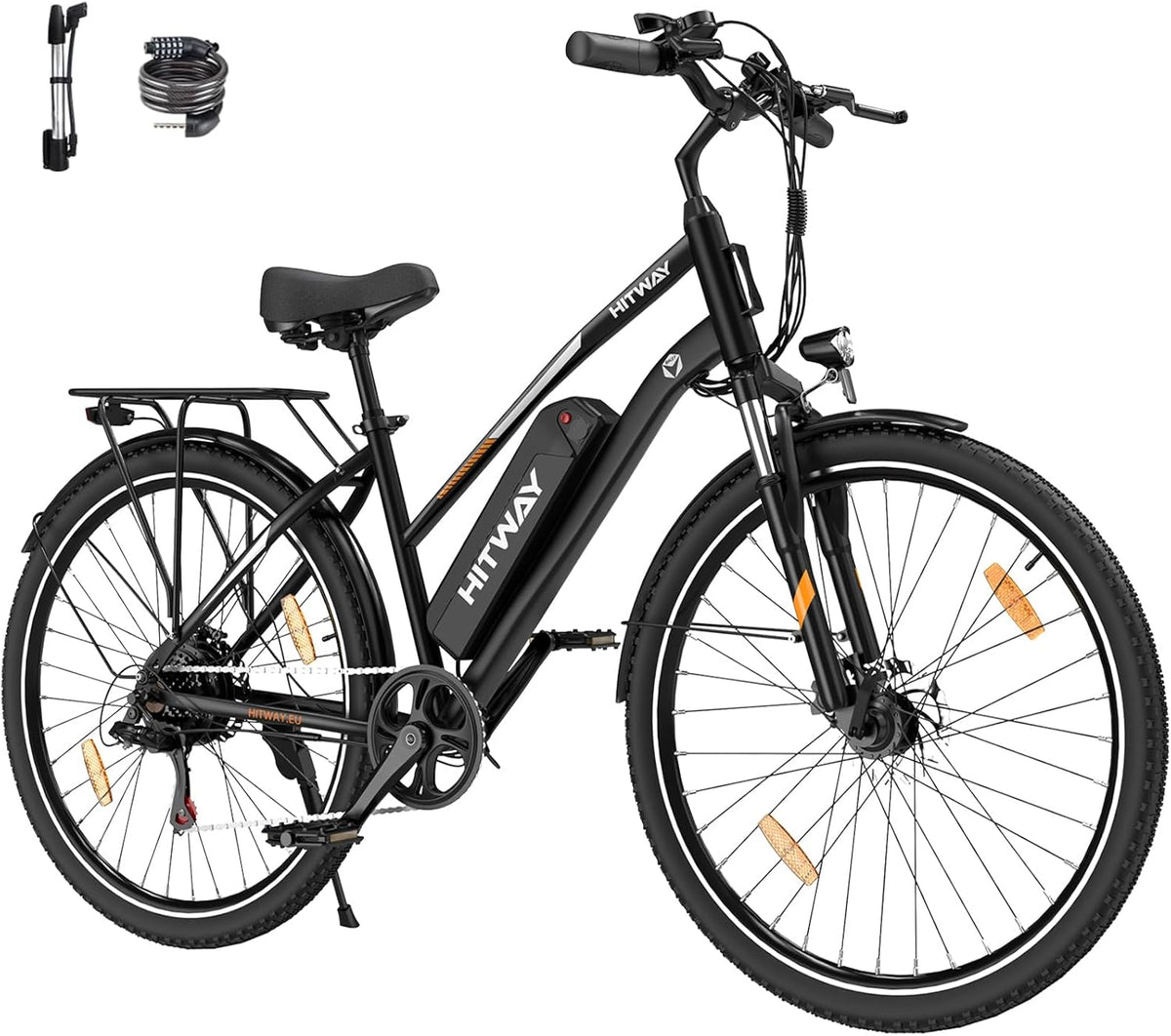 HITWAY Vélo électrique urbain adulte 28 pouces - Ebike noir batterie amovible 36V 12Ah moteur 250W - 7 vitesses écran LCD freins double