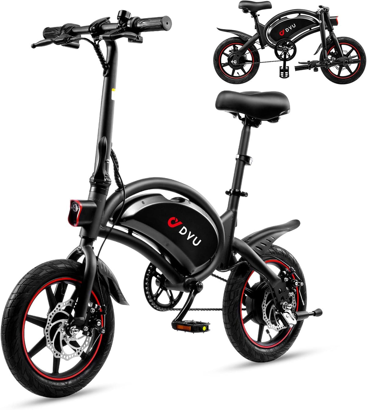 DYU D3F - Vélo électrique pliable adulte 14 pouces - Noir 3 vitesses modèle 10 Ah - Pédalage assisté hauteur réglable et format compact portable