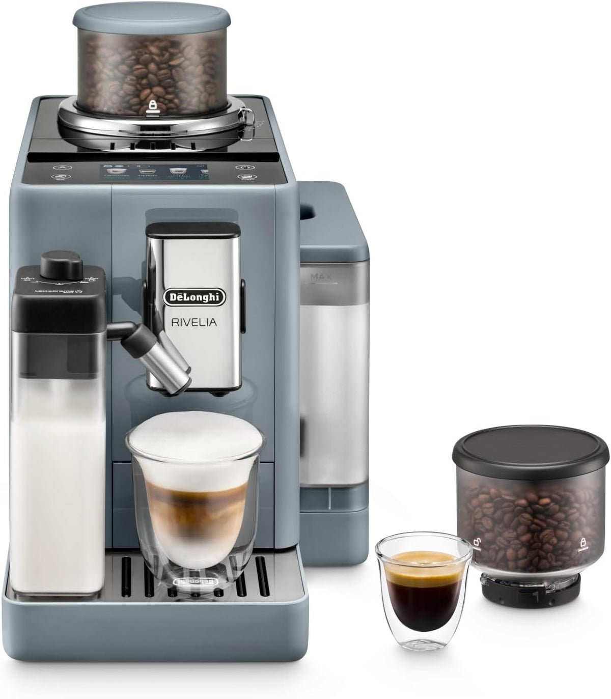 De'Longhi Rivelia EXAM440.55.G Machine à café automatique à grains - Moulin intégré - Cafetière espresso moderne compacte grise