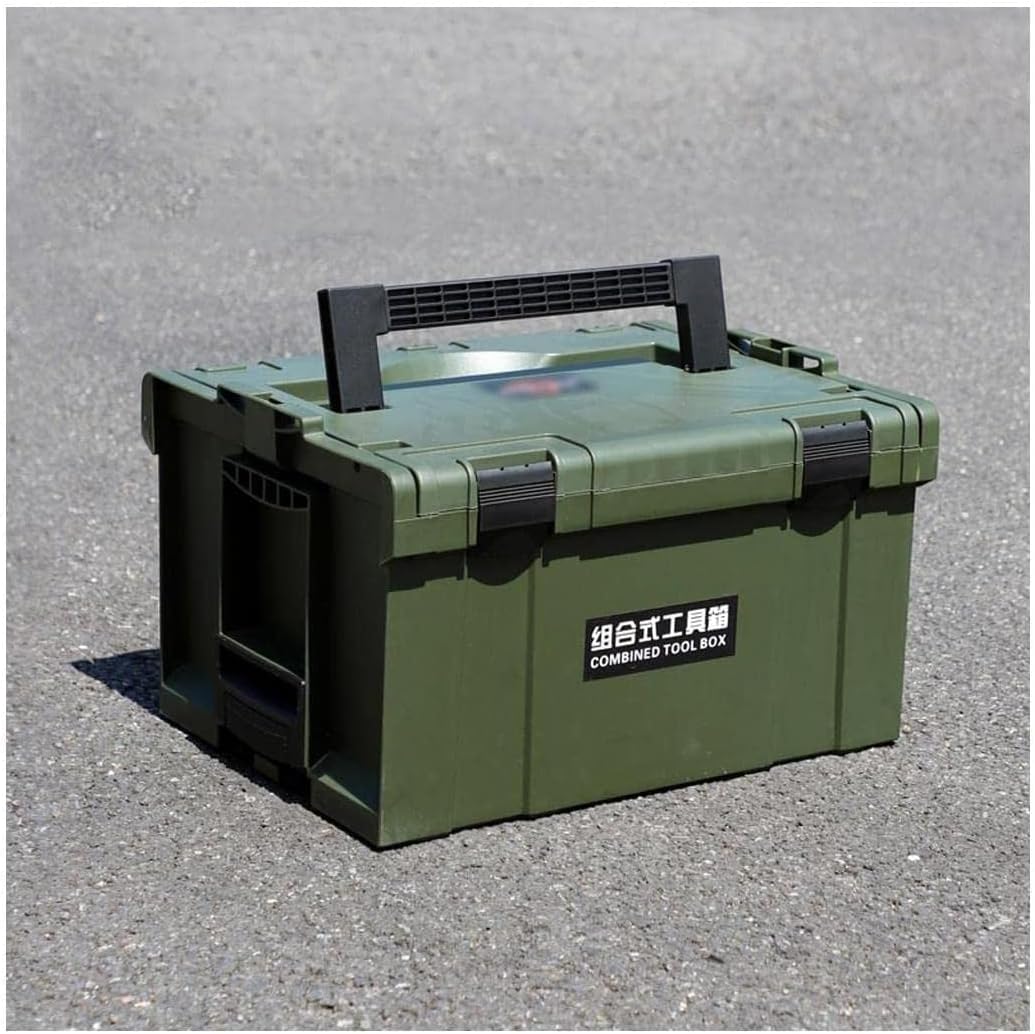 LIOONS - Boîte à outils multifonctionnelle en plastique vert - Mallette de rangement empilable avec poignée confortable - Organisateur portable pour outils et accessoires