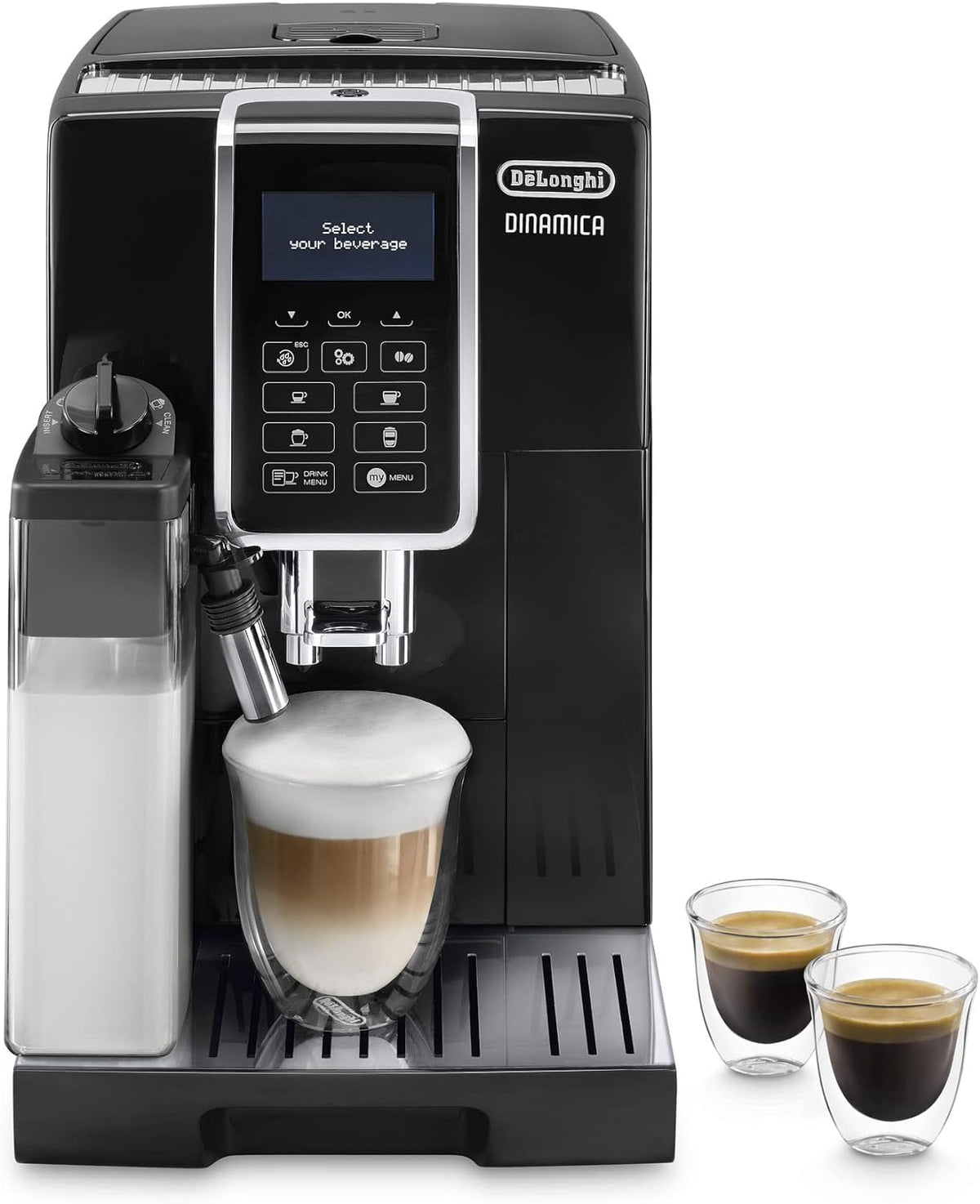 De Longhi Dinamica ECAM350.55.B - Machine expresso automatique à grains noire - Pour cappuccino espresso latte et moka - Système automatique pour maison et bureau