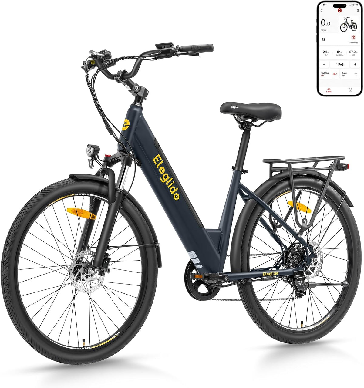 Eleglide T2 Vélo électrique adulte VTC - Moteur 250W batterie 486Wh autonomie 100 km - Vélo ville 27,5 pouces freins hydrauliques