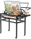 Barbecue à charbon carré extérieur - Grille rotative 360 degrés avec roues - Barbecue sur pied noir pour camping jardin et terrasse