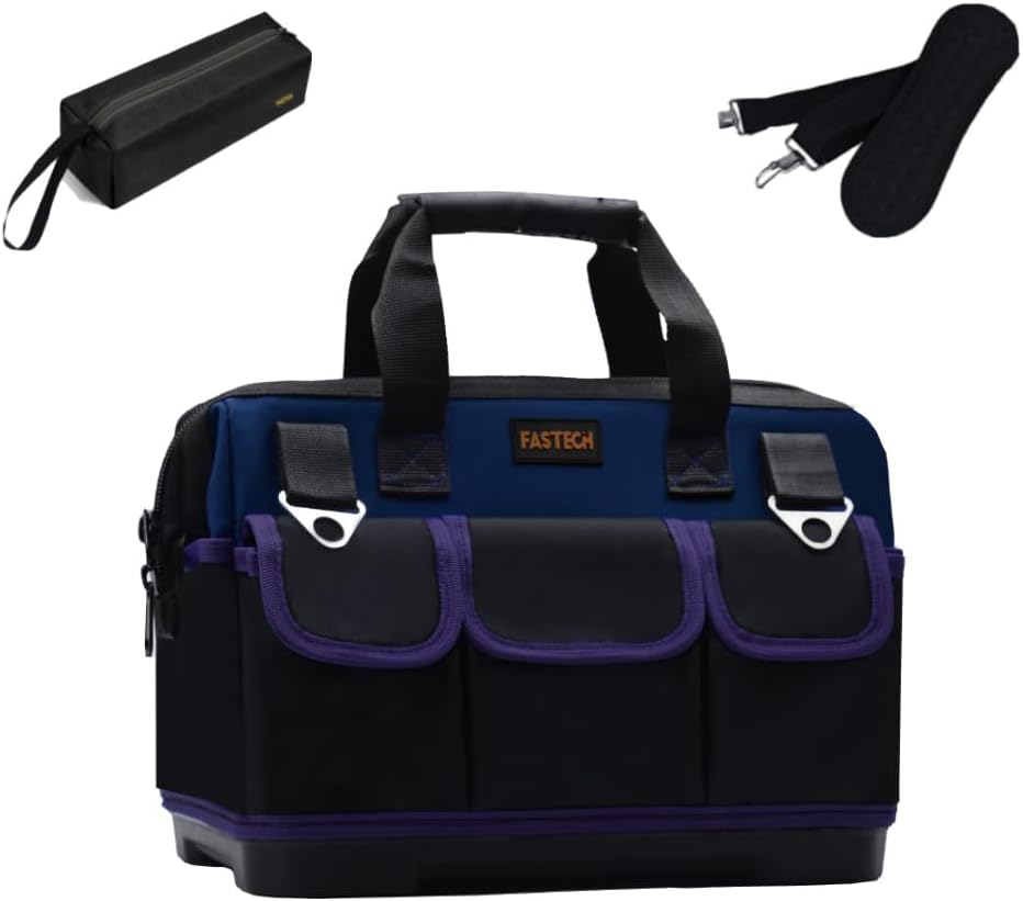 FASTECH - Sac à outils étanche 38,1 cm en tissu Oxford - Bleu foncé 38,1 x 20,1 x 26,7 cm - Grande ouverture bandoulières et compartiment unique