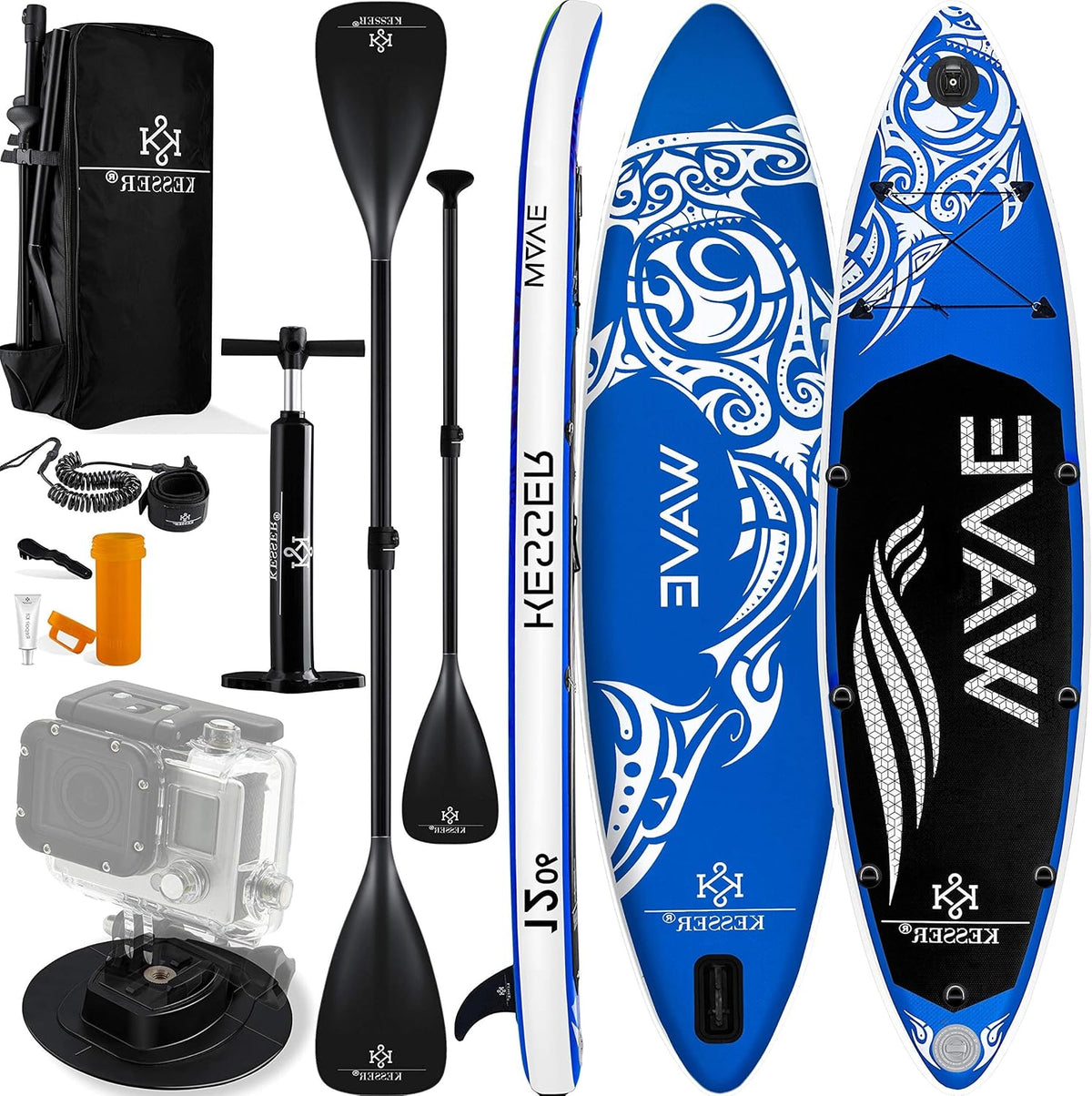 KESSER Set SUP Board Gonflable Stand Up Paddle - Planche PVC bleu aqua 320 x 76 x 15 cm - Kit sports nautiques complet charge 130 kg