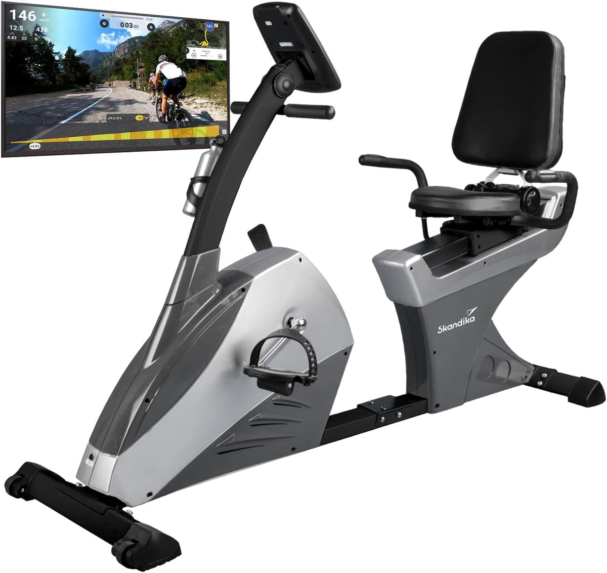 Skandika Centaurus Ergomètre inclinable - Vélo d'appartement magnétique 12 programmes avec commande Bluetooth smartphone tablette - Charge 150 kg