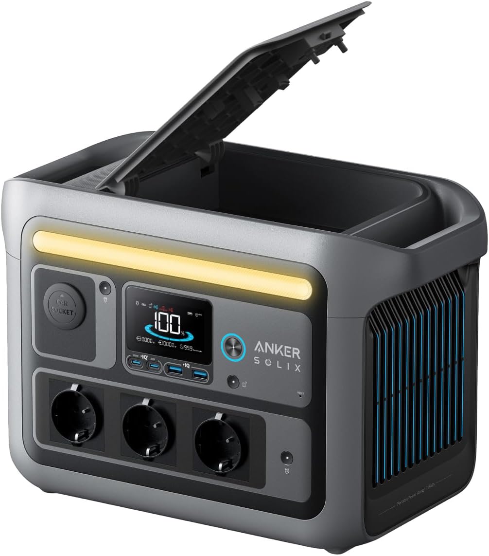 Anker SOLIX C800 - Station électrique portable 768 Wh - Noir 120 V avec puissance 1200 W et maximum 1600 W - Recharge rapide 58 minutes et 7 ports