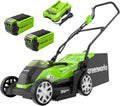 Greenworks G40LM35K2X - Tondeuse à gazon sans fil 40 V largeur 35 cm - Vert noir gris pour pelouse jusqu'à 400 m2 - Sac 40 L avec 2 batteries 2 Ah et chargeur