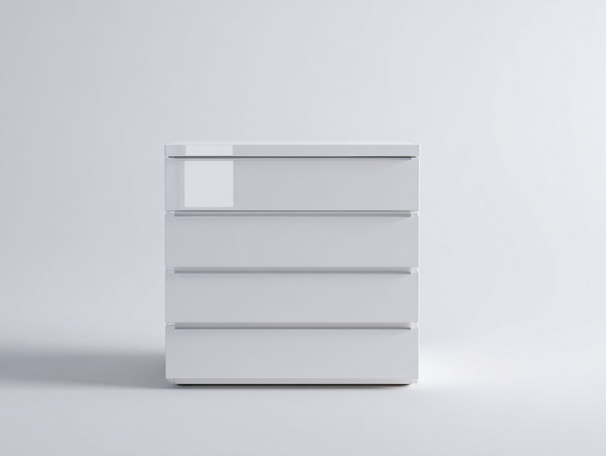 Commode - bois manufacturé - 88x42x84 cm - blanc - minimaliste brillant