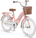 Chillaxx Bike Linda Vélo ville enfant 20 pouces - Vélo hollandais fille et garçon rose avec panier sonnette porte bagage