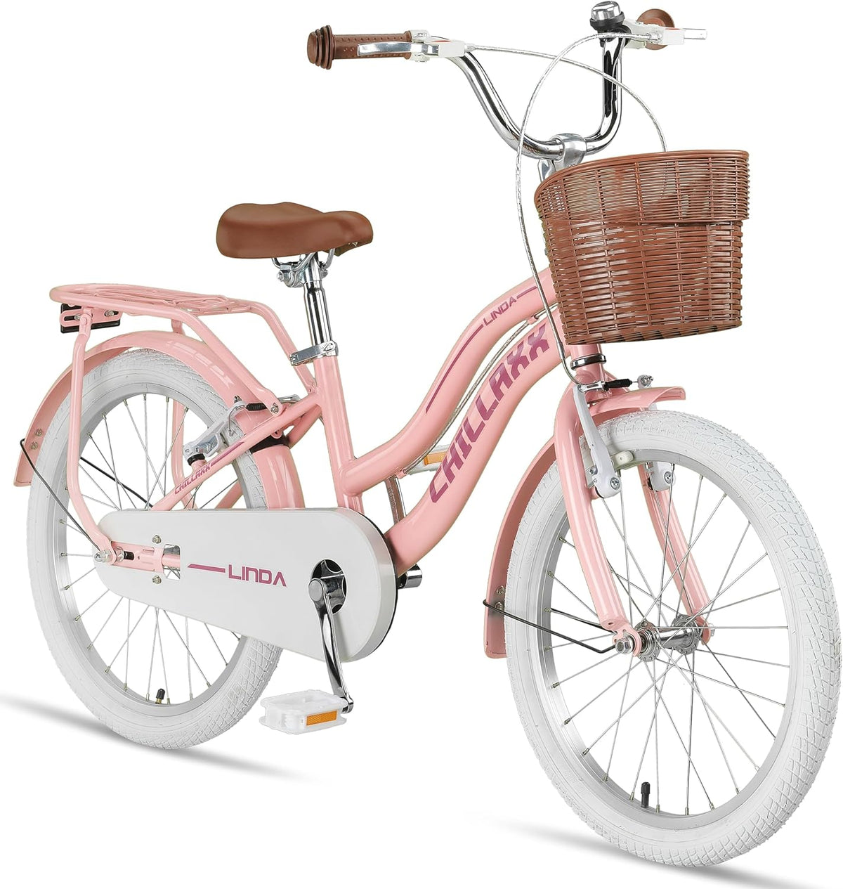 Chillaxx Bike Linda Vélo ville enfant 20 pouces - Vélo hollandais fille et garçon rose avec panier sonnette porte bagage