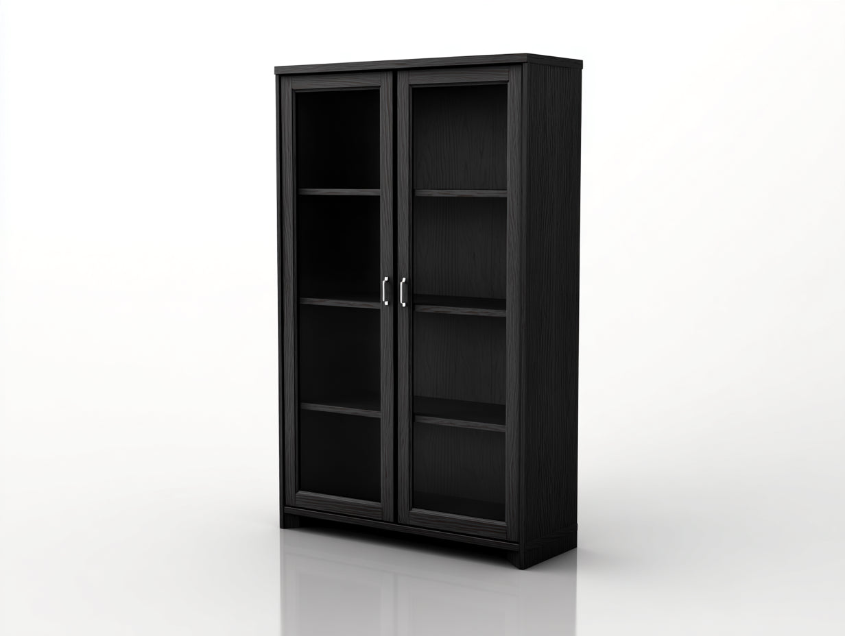 Vitrine - bois-verre-métal - 90x41x176 cm - noir mat - moderne