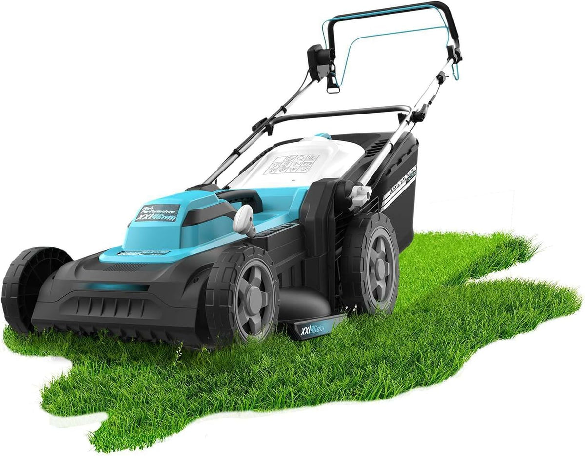 Cecotec Terrenator 460 Flex Z Auto - Tondeuse électrique filaire 2000 W largeur 46 cm - Gris et bleu avec propulsion automatique - Système Z Tech mulching 4 en 1 et roues arrière XL