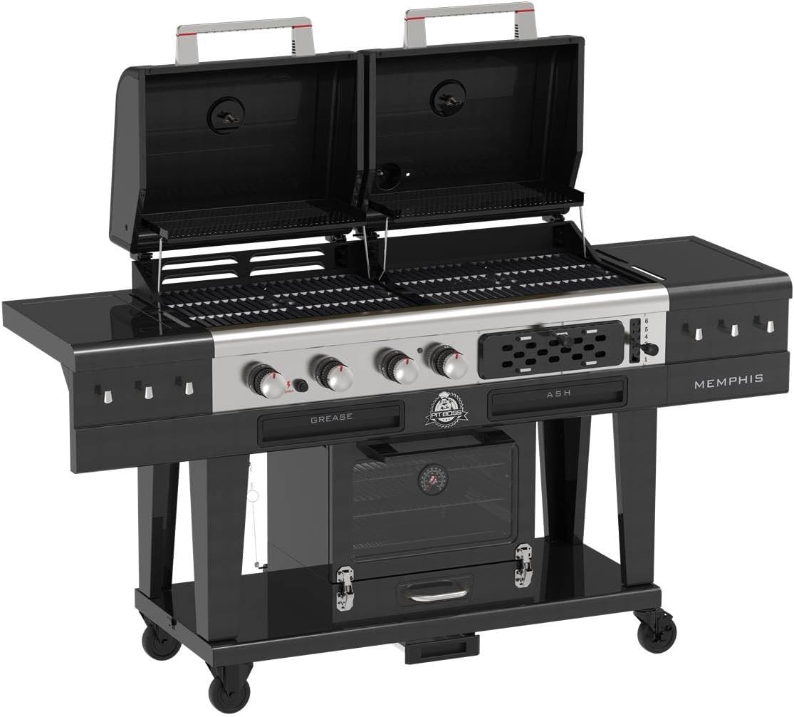 PIT BOSS Memphis Ultimate 2.0 - Barbecue hybride au charbon et fumoir électrique - Noir 188 x 65 x 125 cm - Allumage électrique par batterie
