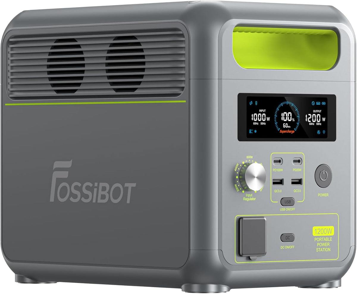 FOSSiBOT F1200 Station électrique portable 1024Wh - Générateur solaire 1200W avec 4 prises secteur - Batterie nomade camping voyage et camping-car