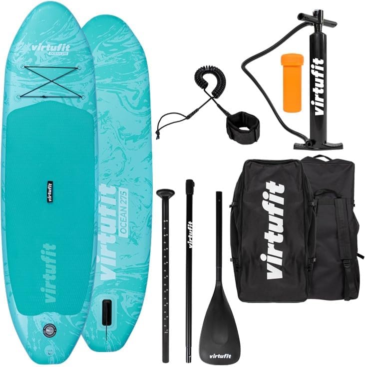 VirtuFit Ocean 275 - Stand Up Paddle gonflable PVC turquoise 275 x 78 x 15 cm - Charge maximale 150 kg pour adulte - Accessoires et sac de transport