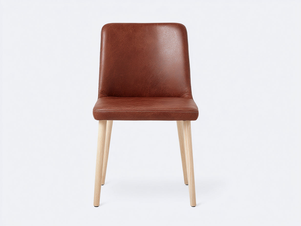 Chaise de salle à manger - Simili cuir - 48x55x86 cm - Marron-Bois clair - Contemporain