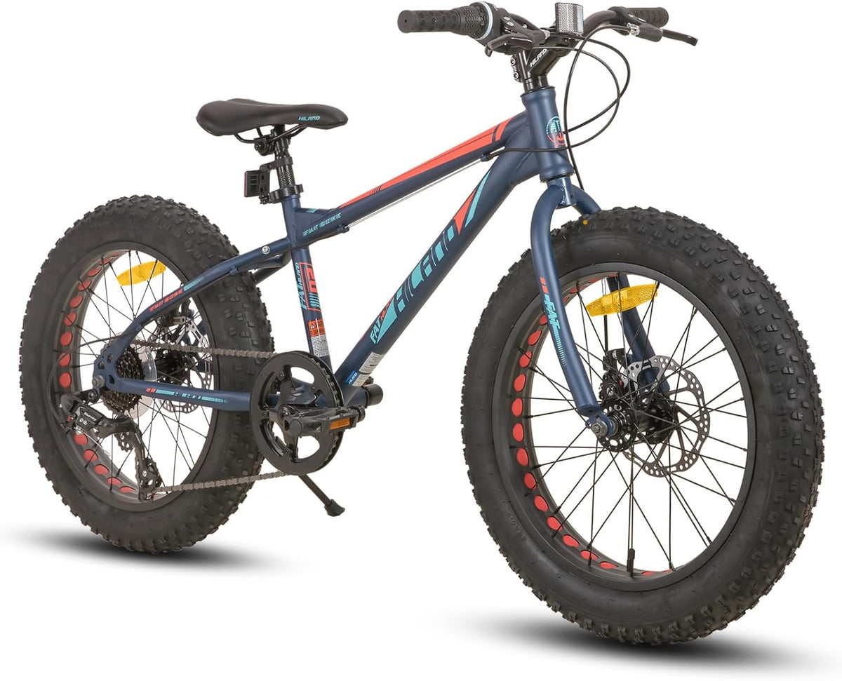 Hiland VTT enfant 20 pouces - Vélo montagne garçon et fille 7 vitesses avec freins disque double - Cadre acier haute teneur carbone bleu