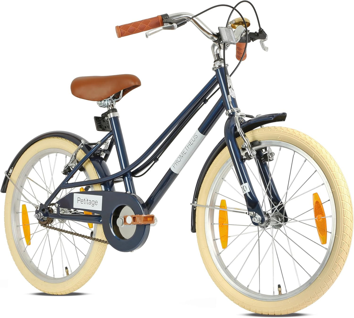 PROMETHEUS BICYCLES - Vélo rétro enfant 20 pouces cadre acier bleu - 1 vitesse dès 6 ans - Guidon selle réglables garde boue béquille sonnette et réflecteur