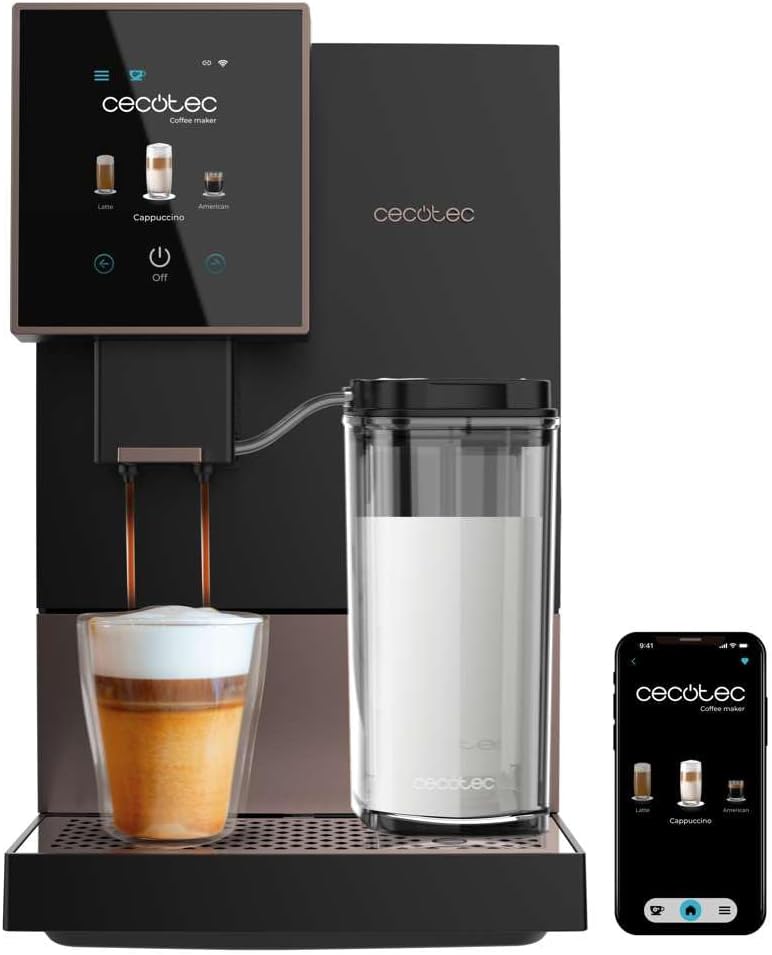 Cecotec Cremmaet Compactccino Connected Black Rose - Machine expresso superautomatique 19 bar - Réservoir eau 1,1 L lait 400 ml - WiFi écran TFT moulin intégré et nettoyage automatique