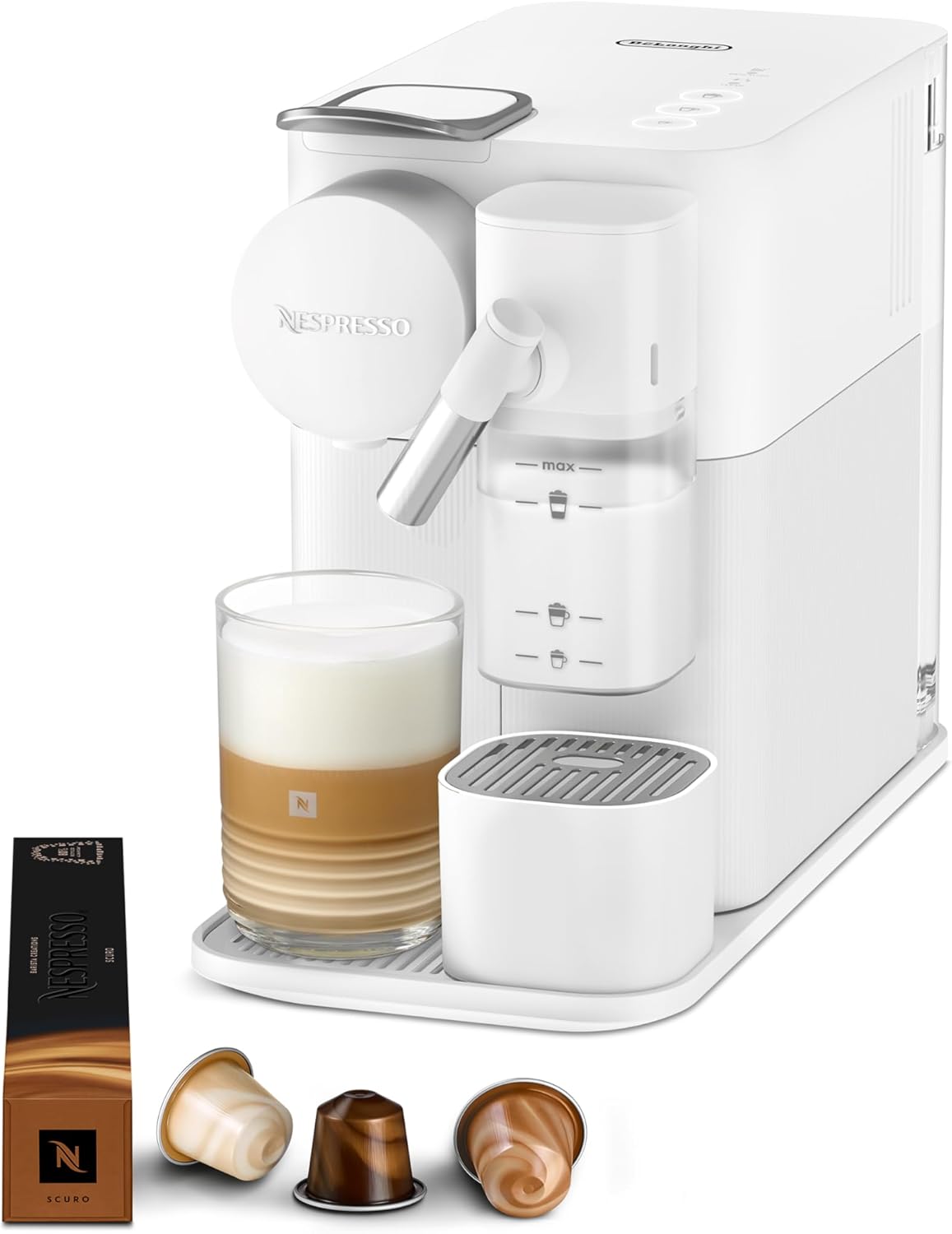 De Longhi Nespresso Lattissima One Evo EN510.W - Machine à café capsules blanche 1450 W - Réservoir 1 L mousseur à lait - Espresso cappuccino latte macchiato et minuterie