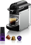 Nespresso De Longhi Pixie EN124.S - Machine expresso à capsules 1260 W - Métal argenté aluminium poids 3,24 kg - Réservoir 0,7 L programmable avec panneaux en capsules recyclées