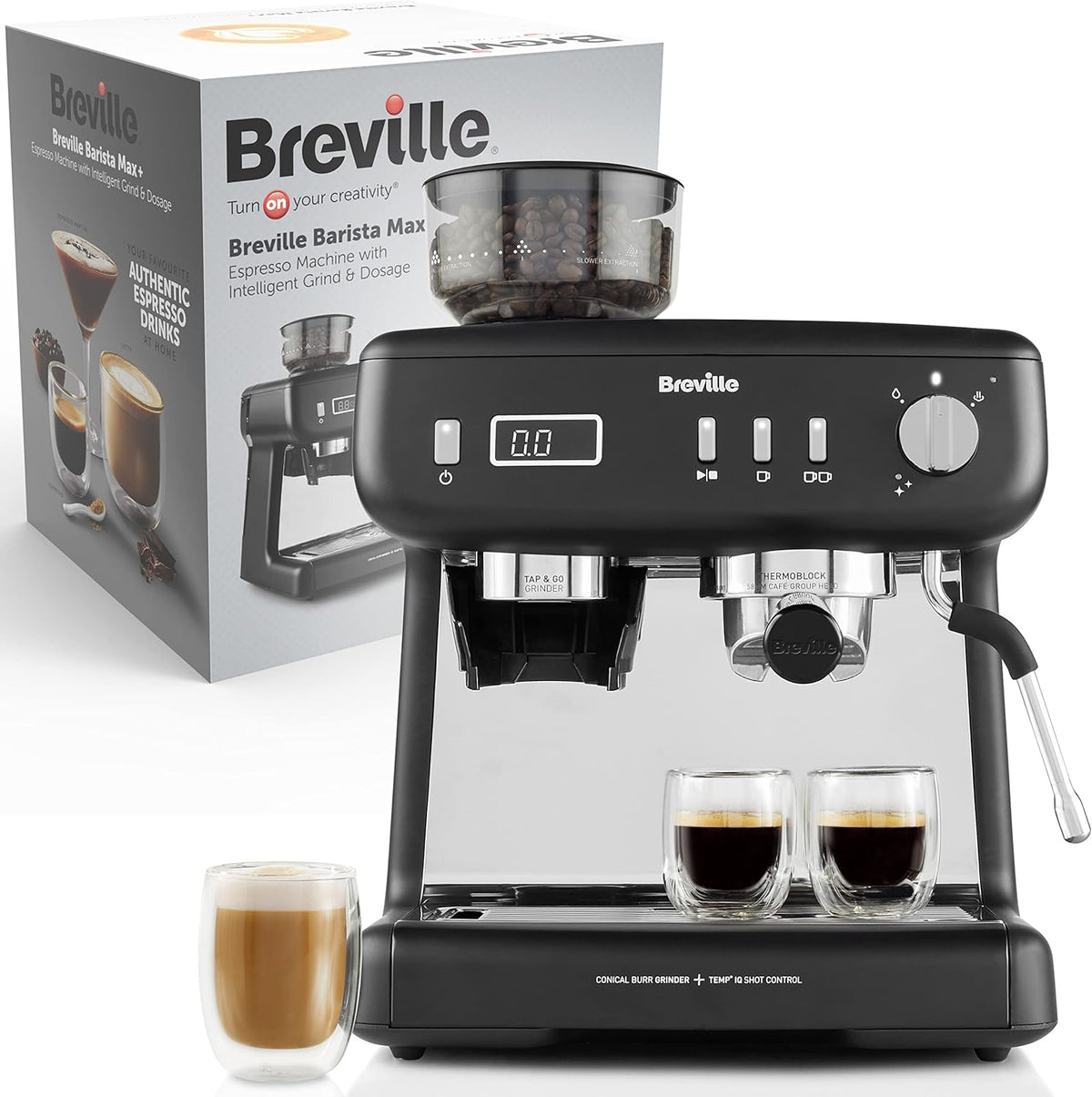 Breville Barista Max+ Machine espresso latte cappuccino - Moulin intégré avec dosage intelligent - Pompe italienne 15 bar et mousseur à lait noir