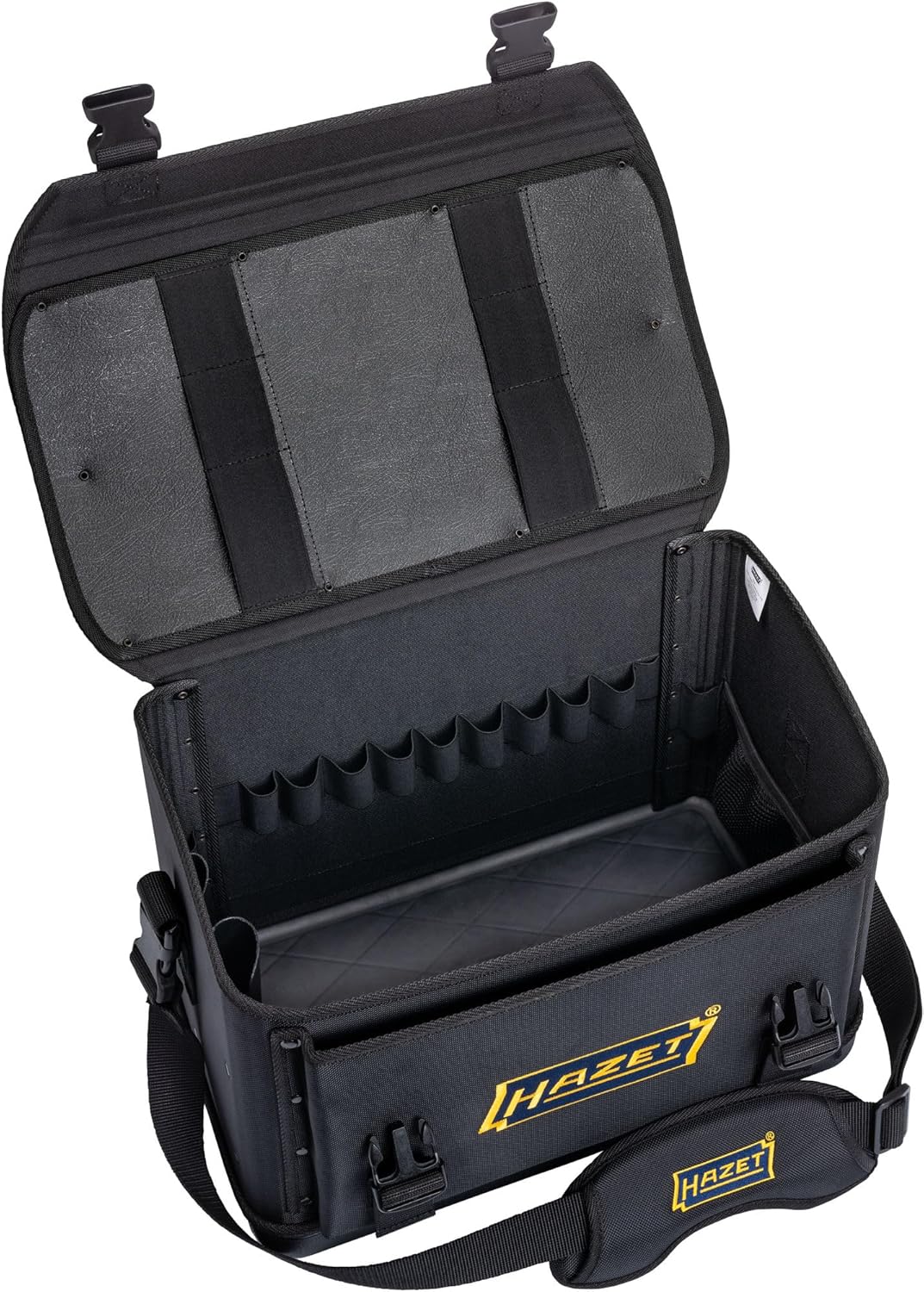 Hazet 191T 2L - Grande trousse à outils vide en polyester - Noire 47 x 30 x 31 cm avec 2 compartiments - Bandoulière rembourrée pour chantier et transport