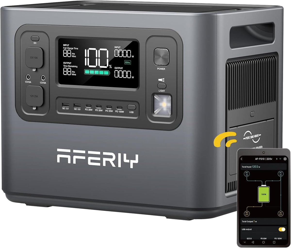 AFERIY Générateur électrique portable 2400W - Station électrique batterie 2048Wh - Générateur solaire charge rapide UPS camping maison bureau