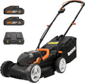 WORX WG779E - Tondeuse à gazon sans fil 40 V largeur 34 cm - Gris et orange pour surface jusqu'à 280 m2 - Hauteur 20 à 70 mm sac 30 L et 2 batteries 2,5 Ah