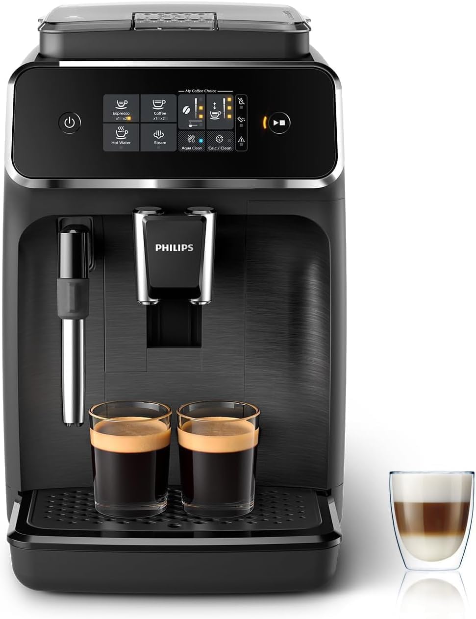 Philips Série 2200 EP2220 10 - Machine expresso automatique avec broyeur céramique - Noir mat réservoir 1,8 L et écran tactile - 2 cafés mousseur à lait et 12 niveaux de mouture