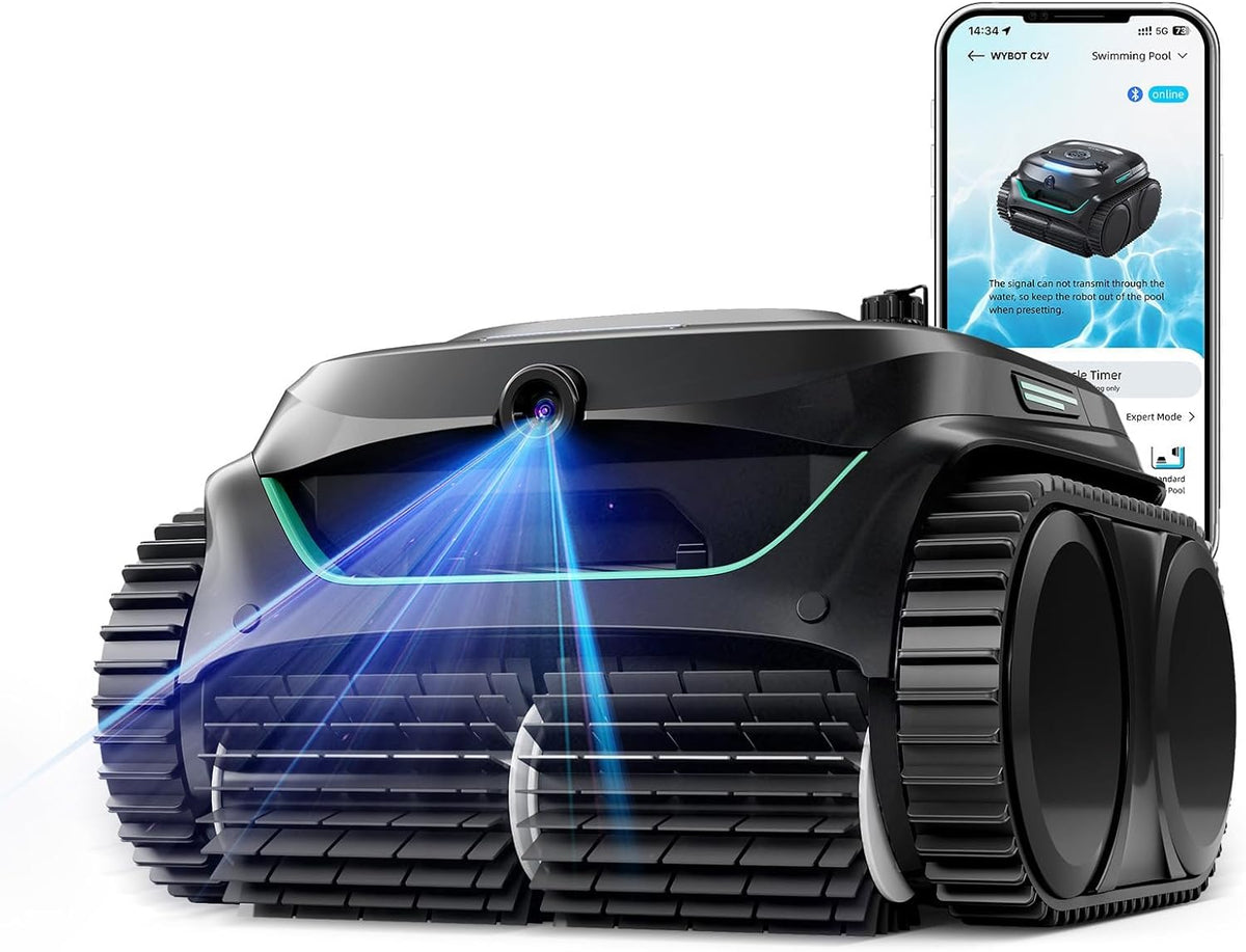 WYBOT C2 Vision AI Robot piscine sans fil - Aspirateur piscine sol et mur avec caméra AI - Filtration double couche pour piscine enterrée 180 m²