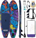 Overmont Paddle gonflable - Stand Up Paddle PVC bleu pour adulte intermédiaire - Charge maximale 145 kg et épaisseur 15,2 cm - Pagaie pompe aileron leash et sac étanche