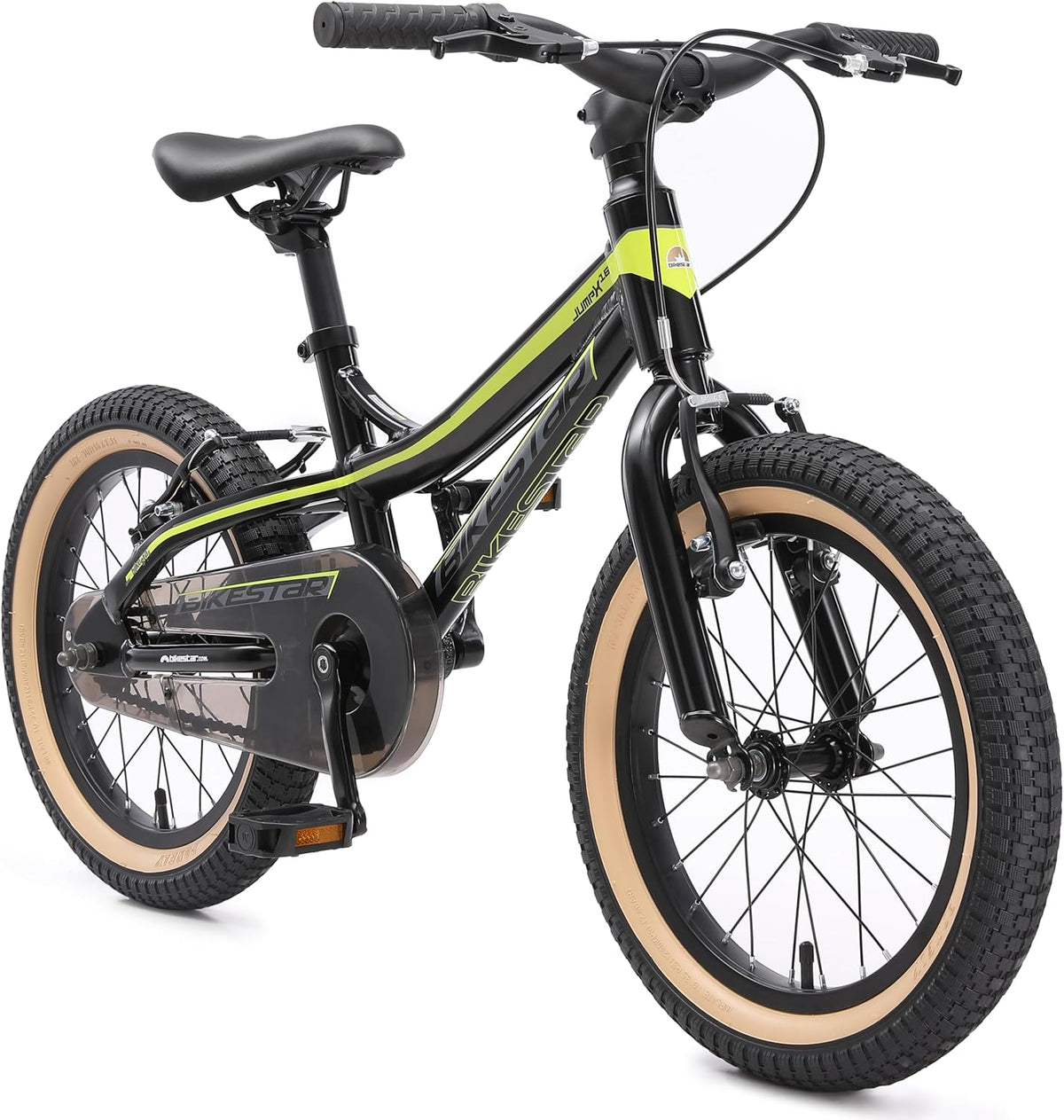 BIKESTAR - Vélo enfant 16 pouces cadre aluminium - Noir et vert pour garçons et filles de 4 à 5 ans - Freins V Brake et conception légère