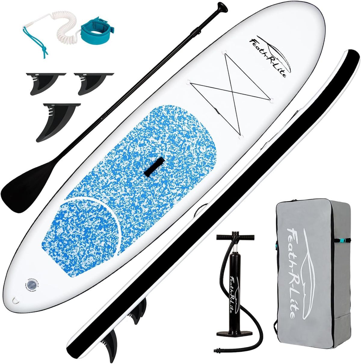 FunWater 305 - Stand Up Paddle gonflable PVC bleu 305 x 76 x 15 cm - Pour débutants charge maximale 150 kg - Pagaie pompe sac leash et kit de réparation