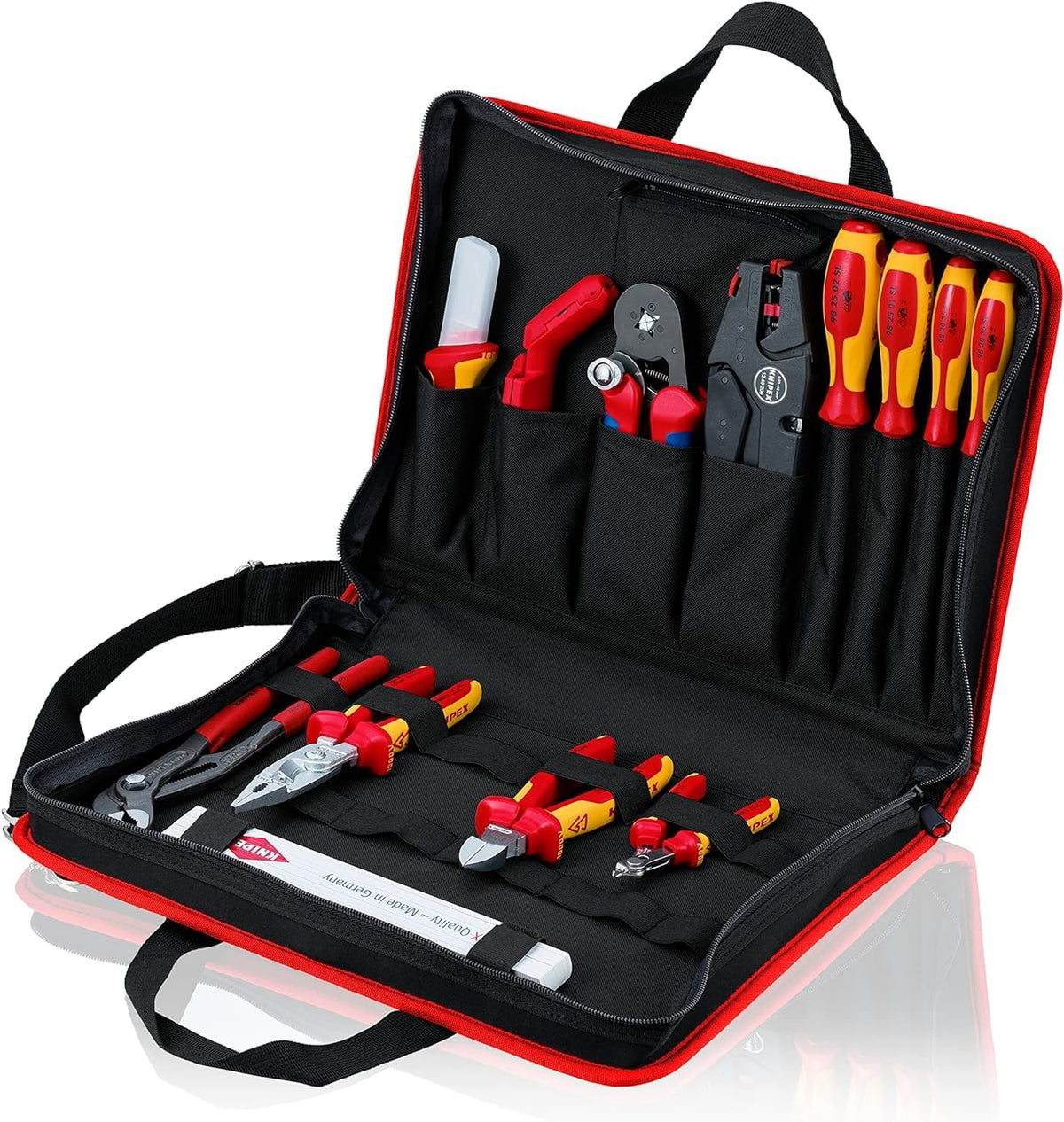 KNIPEX 00 21 11 - Trousse à outils électrique compacte 14 outils - Polyester noir 41 x 29,6 x 6,1 cm poids 3 kg - Ensemble professionnel sans batterie